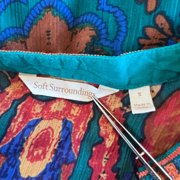 Soft Surroundings Sheer Blouse Embroidery Tassels Bell Sleeve Sz Small - Picture 7 of 12